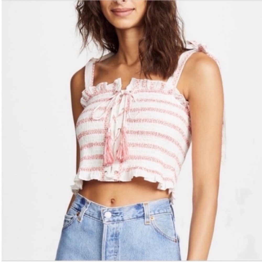 Free People Electric Love tank top ivory red smocked cropped lace up